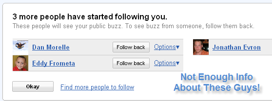 Google Buzz Fails to Describe Followers Without Clicking